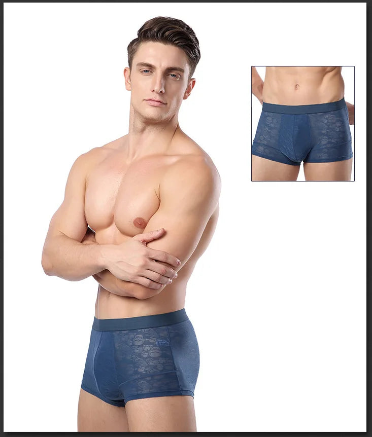 Men Boxer Underwear Sexy Ultra Thin Strectch See Through Panties Ice Silk Breathable Mid Waist Solid Underpants Male Briefs