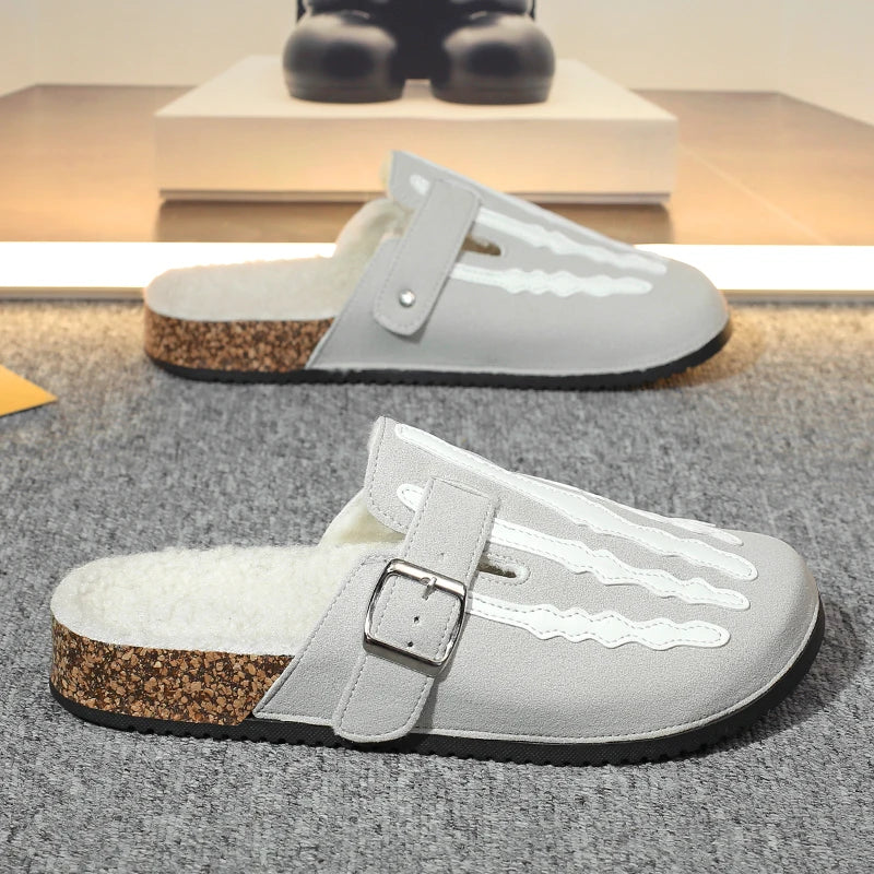 Men's Slip-On Slippers, Skull Print Design, Casual Backless Mule Sandals, Suitable for Indoor/Outdoor Wear, Minimalist Street Style, Daily Walking and Casual Comfortable Slippers