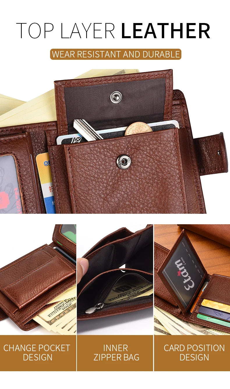 Genuine leather Men's Wallet Classic Style Short Multi-Card Wallet Coin Pocket Wallet High-End Minimalist wallet for Men