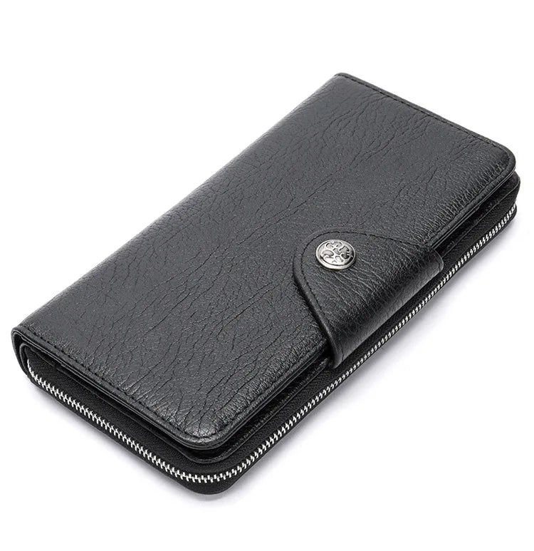 Leather long wallet men's top layer cowhide black business wallet horizontal square hand-held bag