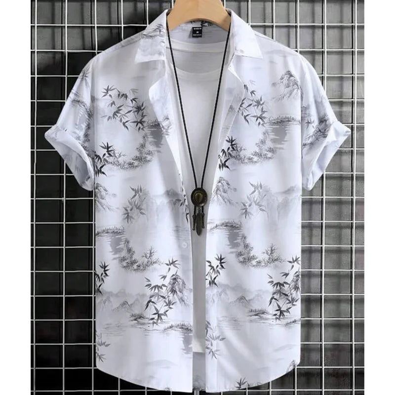 Fashion Shirt for Men 3d Ink Painting Prints Men'S Clothing Daily Casual Short Sleeve Beach Party Sweatshirt Street Hawaii Shirt