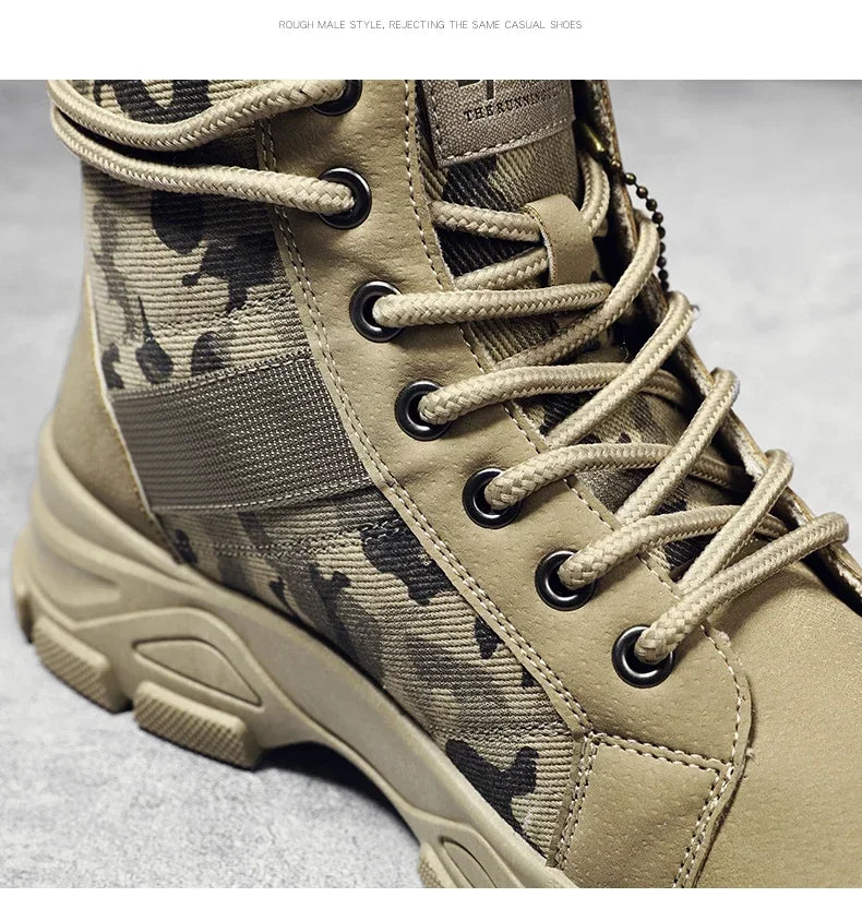 Military Boots for Men Autumn High Top Camouflage Desert Casual Flats Mens Boot Breathable Non Slip Work Shoes Zapatillas Hombre