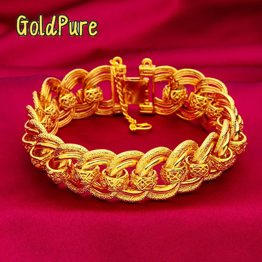 Goldpure 9999 24K Real Gold 20mm Men's Bracelet Watch Chain Wide Edge Classic Fashion Domineering Gift for Father Dad Braceletsg