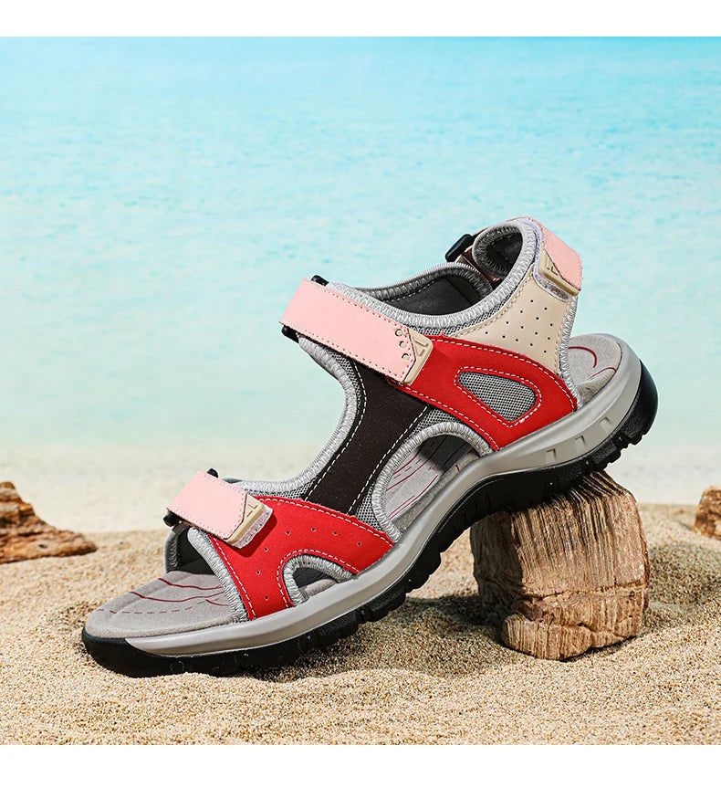 New Summer Leather Women's Sandals Fashion Design Breathable Women Casual Shoes Women Outdoor Beach Flat Sandals Big Size 42