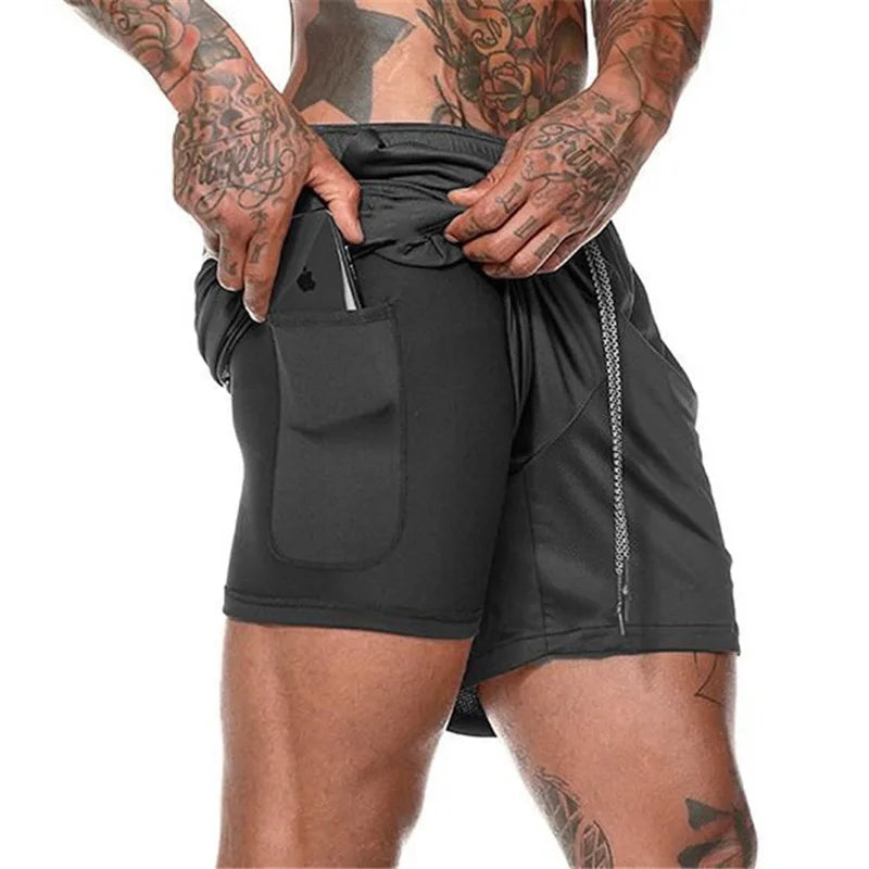 Men Sport Shorts Sportswear Double-deck Running Shorts 2 In 1 Beach Bottoms Summer Gym Fitness Training Jogging Short Pants Men