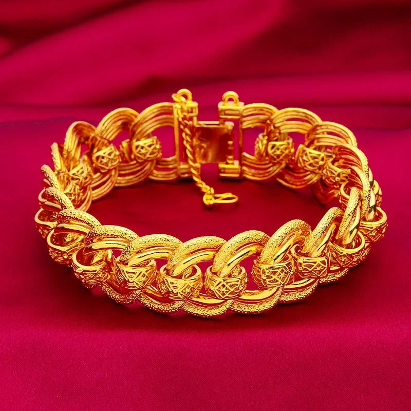 Goldpure 9999 24K Real Gold 20mm Men's Bracelet Watch Chain Wide Edge Classic Fashion Domineering Gift for Father Dad Braceletsg