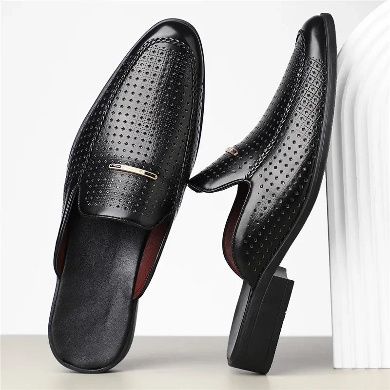 Men's Yellow White Black Half Slippers Driving Shoes 2025 New Casual Patent Leather Mules Loafers Zapatos Hombre