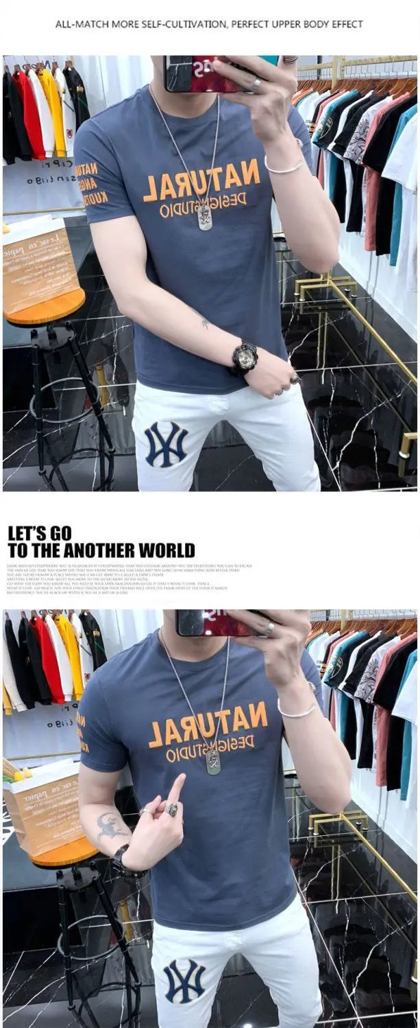 Designer Clothes Men's Summer Casual Cotton T-Shirts O-Neck Letter Print Tops Fashion Handsome Look Short Sleeve T-shirt for Men