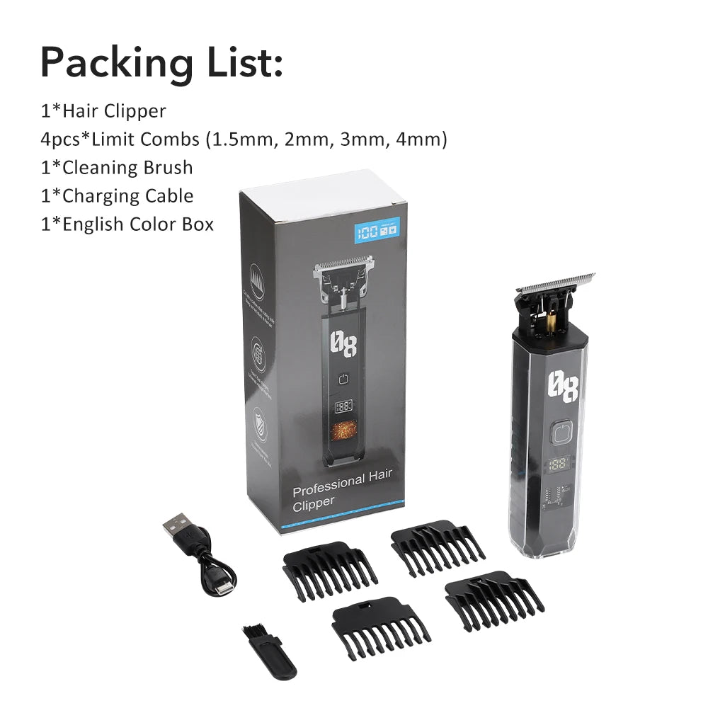 Men's Hair Clipper Cordless Hair Trimmer Beard Trimmer Rechargeable Hair Cutting Grooming Kit with LED Display Professional Barb