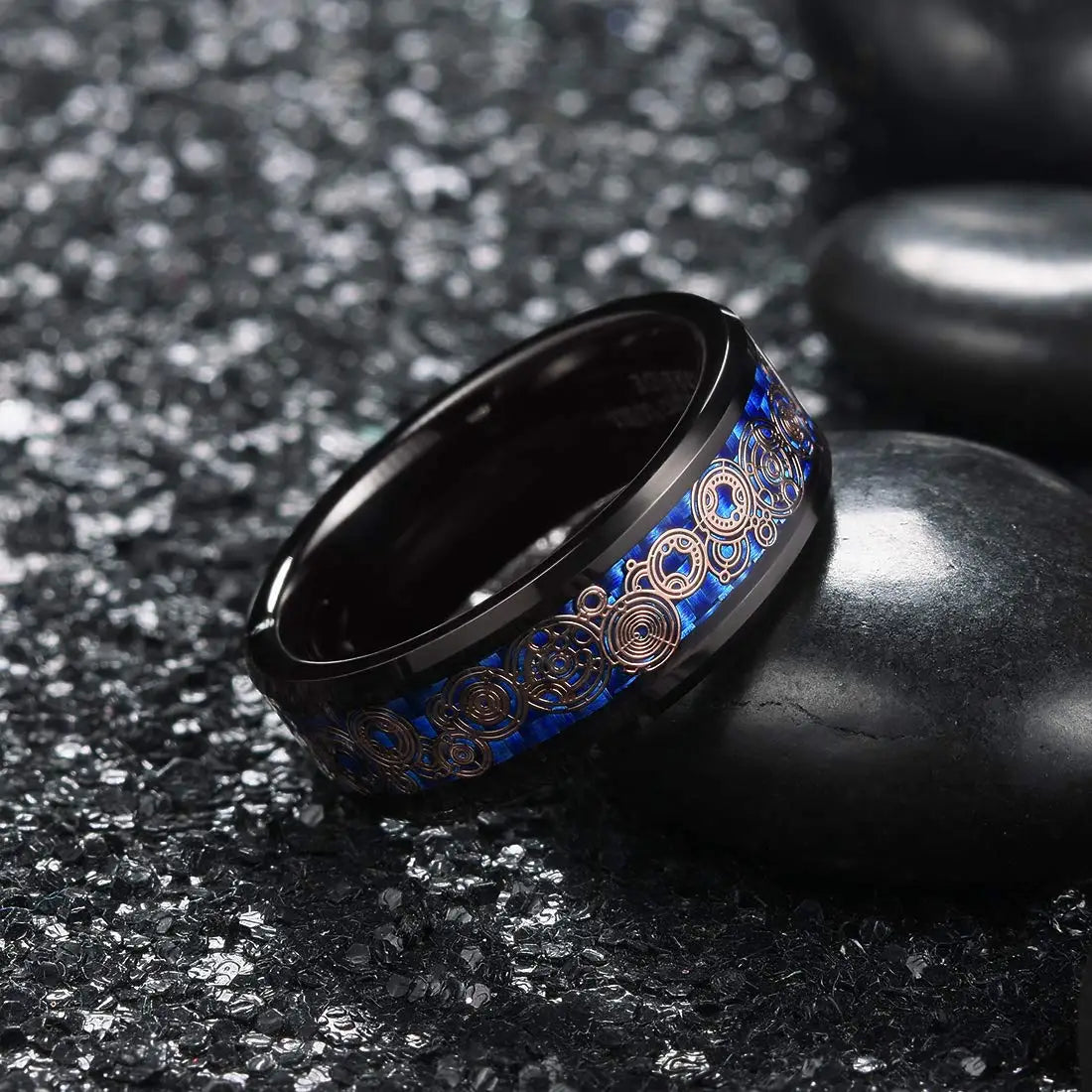 Fashion Men’s Silver Color Black Stainless Steel Ring Groove Multi-Faceted Ring For Men Women Engagement Ring Anniversary Gifts
