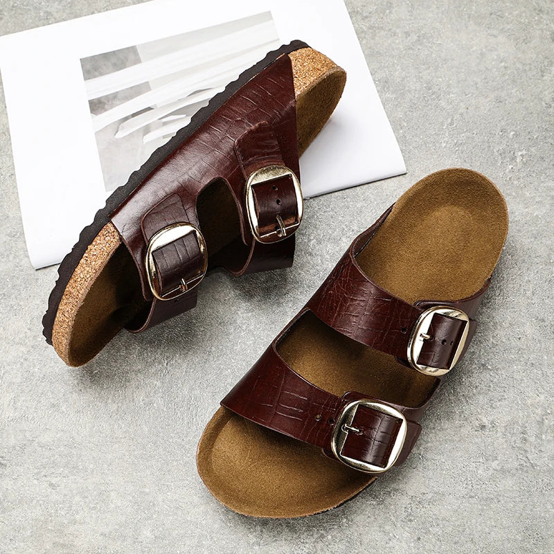Couple's New Genuine Leather Slippers Summer Men's and Women's Water Beach Shoes Casual Sports Sandals Non slip Breathable Shoes