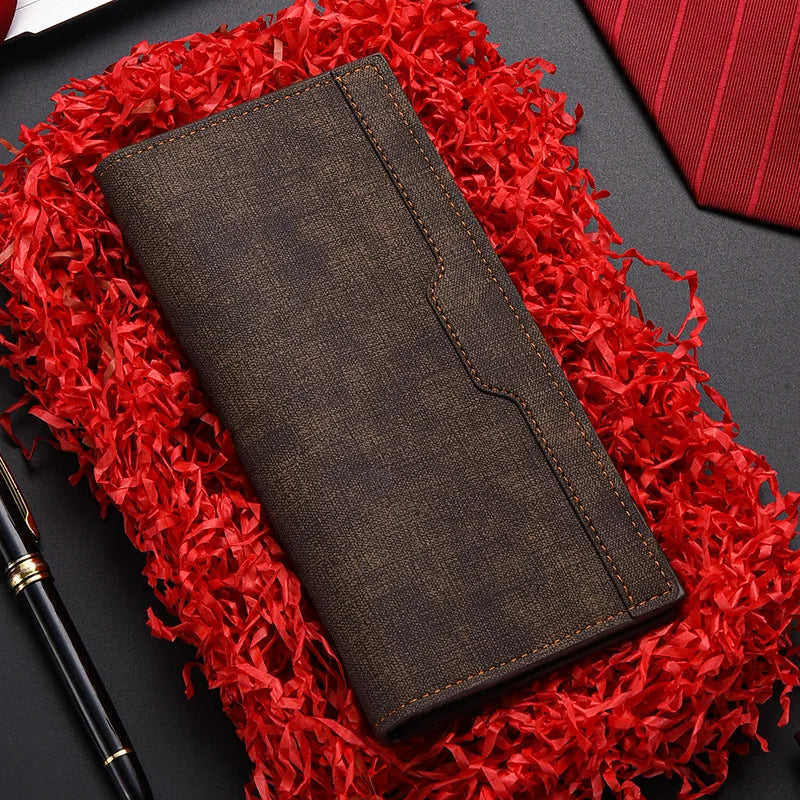 Men's Long Wallet Driver's Licence ID Wallet Card Case Leather Business Wallet Large Capacity Money Clip Simple Card Holder