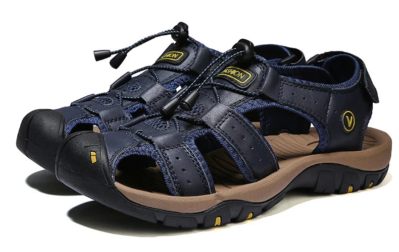 Summer Men Sandals Genuine Leather Mens Casual Shoes Outdoor Men Leather Sandals for Men Beach Shoes Roman Shoes Plus Size 38-48