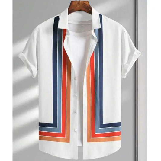 Simple Shirts For Men 3d Stripe Printed Men'S Clothing Loose Oversized And Blooms Casual Short Sleeved Daily Street Tops