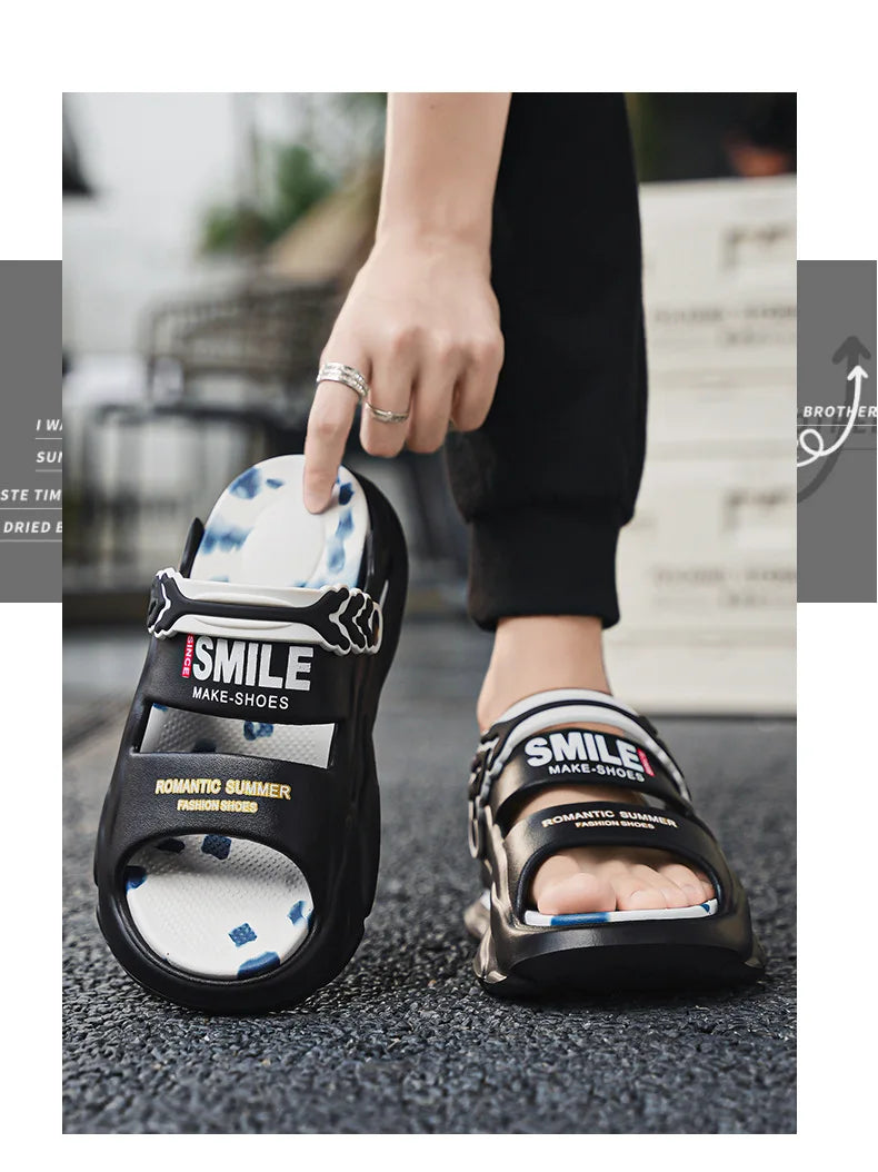 Fashion Men's Slide Slippers 5CM Platform EVA Beach Shoes Men Comfortable Outdoor Cloud Slippers For Men Summer Pantuflas Hombre