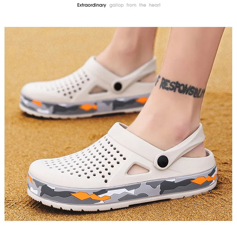 Slippers for men in summer, wearing breathable sandals outside the head, outdoor cooldown, anti slip beach, straight drag