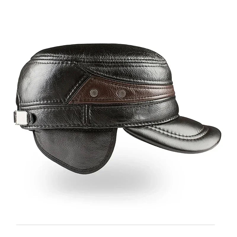 Adjustable Size Leather Baseball Cap Men's Winter Hat New Thicker Warm Cowhide Simple Fashion Male Bone Snapback Dad's Hats