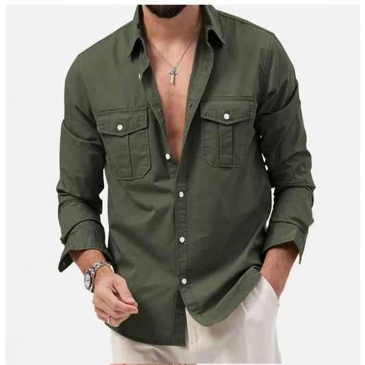 Men Shirt Outdoor Workwear Shirt for Men Quick Dry Breathable Waterproof Long Sleeve Top with Big Pockets Lapel Plus for Spring