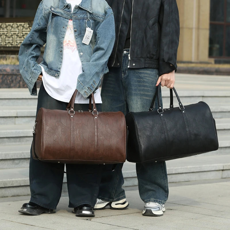 Soft Leather Travel Bag Large Capacity Fashion Weekend Bag Handle Bag Lightweight Sports Gym Bag With Separate Shoe Compartment