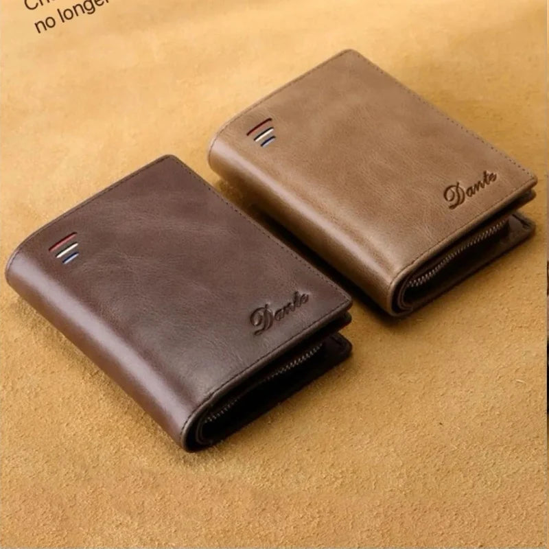 High Quality Men Wallet 2025 New Style Fashion Large Capacity Retro Card Bag Zipper Purses Pocket Short Men's Leather Wallet