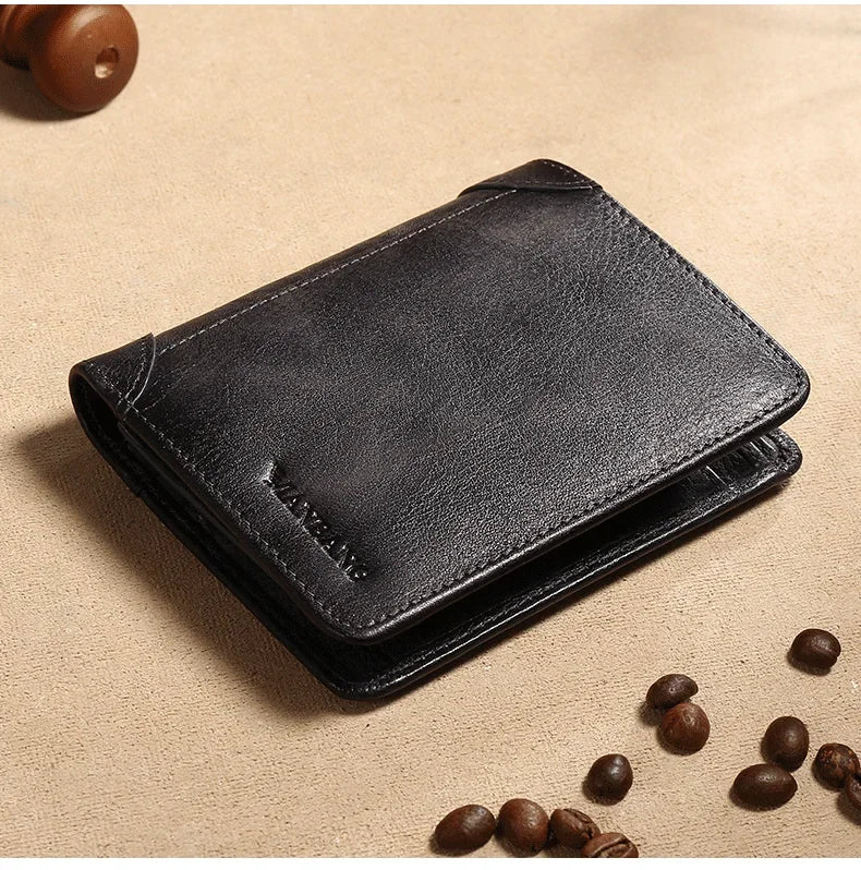 【Genuine Cow Leather / Gift Box】ManBang Luxury Men's Wallet RFID Short Trifold For Men with ID Window and Credit Card Holder