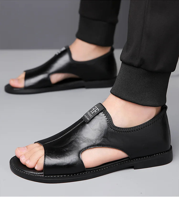2025 Roman Sandals Summer new Men's Shoes Casual anti-skid driving leather shoes Breathable trendy soft soled Male sandals Homme