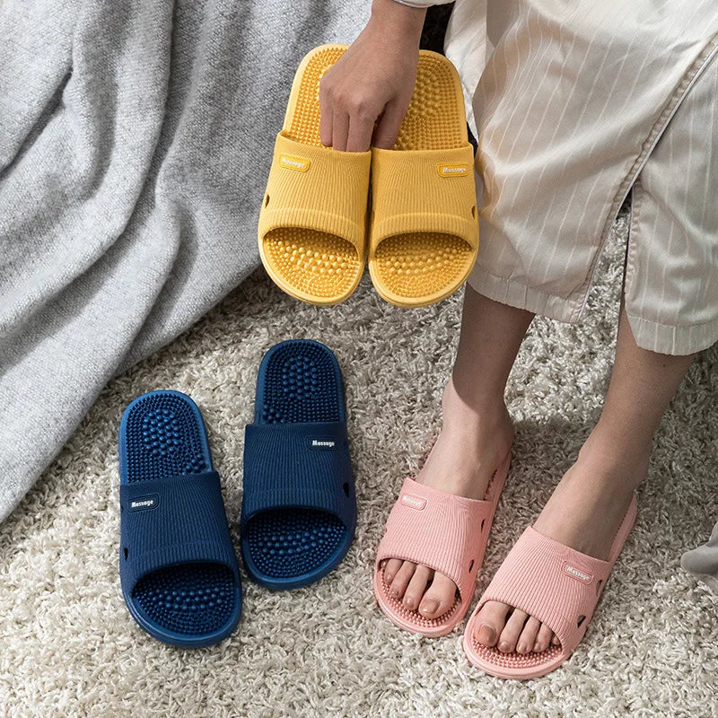 Women Men Foot Massage Slippers Indoor Bathroom Non-slip Soft Slides Comfort Flats Couples Home Relief Feet Health Care Shoes
