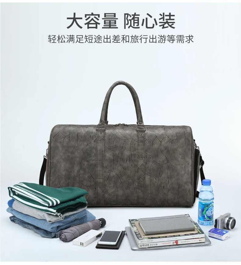 Soft Leather Travel Bag Large Capacity Fashion Weekend Bag Handle Bag Lightweight Sports Gym Bag With Separate Shoe Compartment