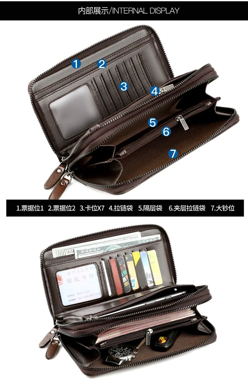 High Quality Pu Leather Wallet Men's Long Zipper Wallet for Men RFID Blocking Business Clutch Bag Credit Card Holder Man Purse