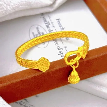 Gourd Open Bangle Women's 24K Gold AU999 - Gold gourd bangle, adjustable size for dating occasions