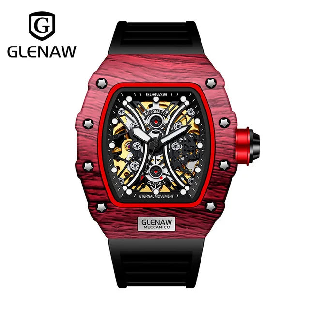 GLENAW Brand Automatic Mechanical Watch Men Casual Sport Rubber Strap Wristwatch Luminous Waterproof Mechanical Watches Relogio