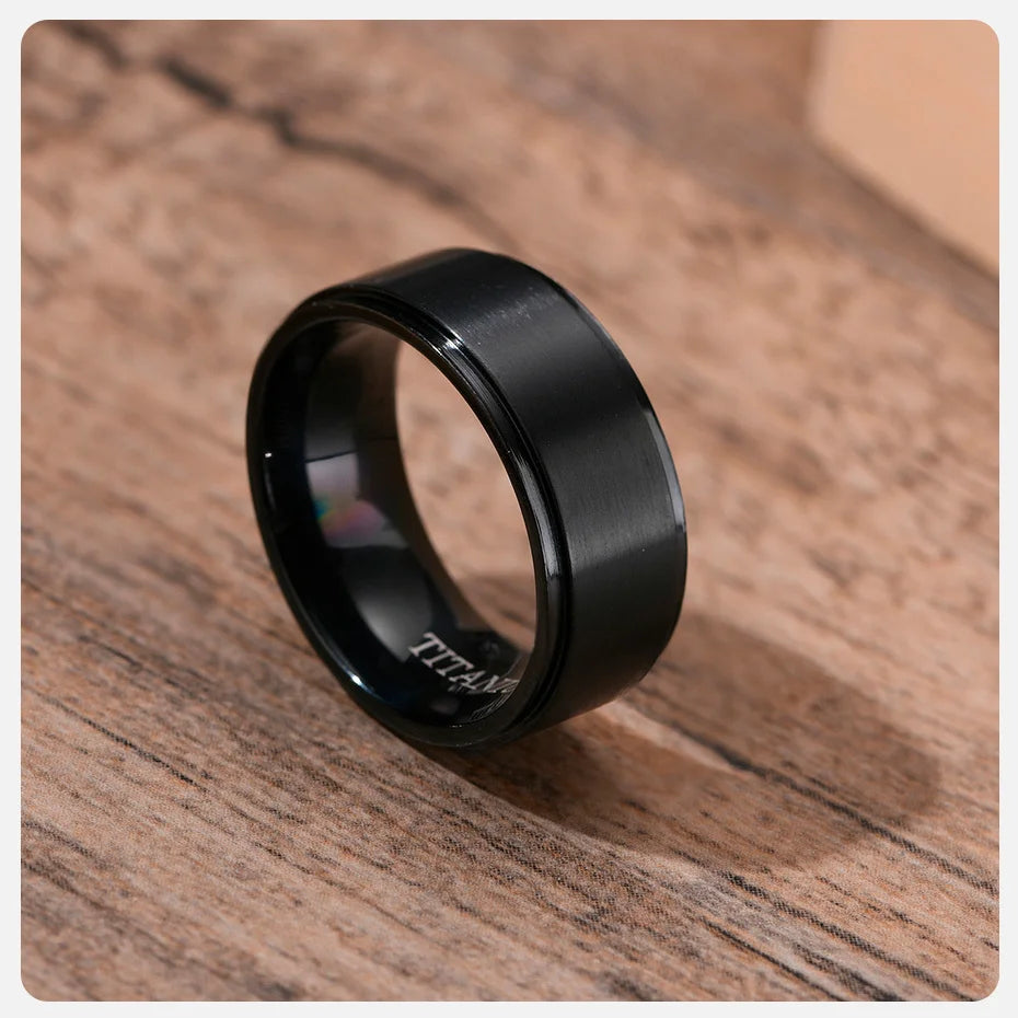 Vnox 8mm Black Titanium Ring for Men,Simple Matte Surface Wedding Band, US Size #7- #12
