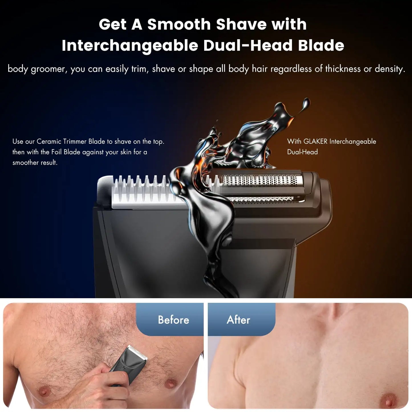 Body Hair Trimmer for Men with Ceramic Blade Wet Dry Mens Ball Trimmer with Standing Recharge Dock Groin Hair Trimmer for Men
