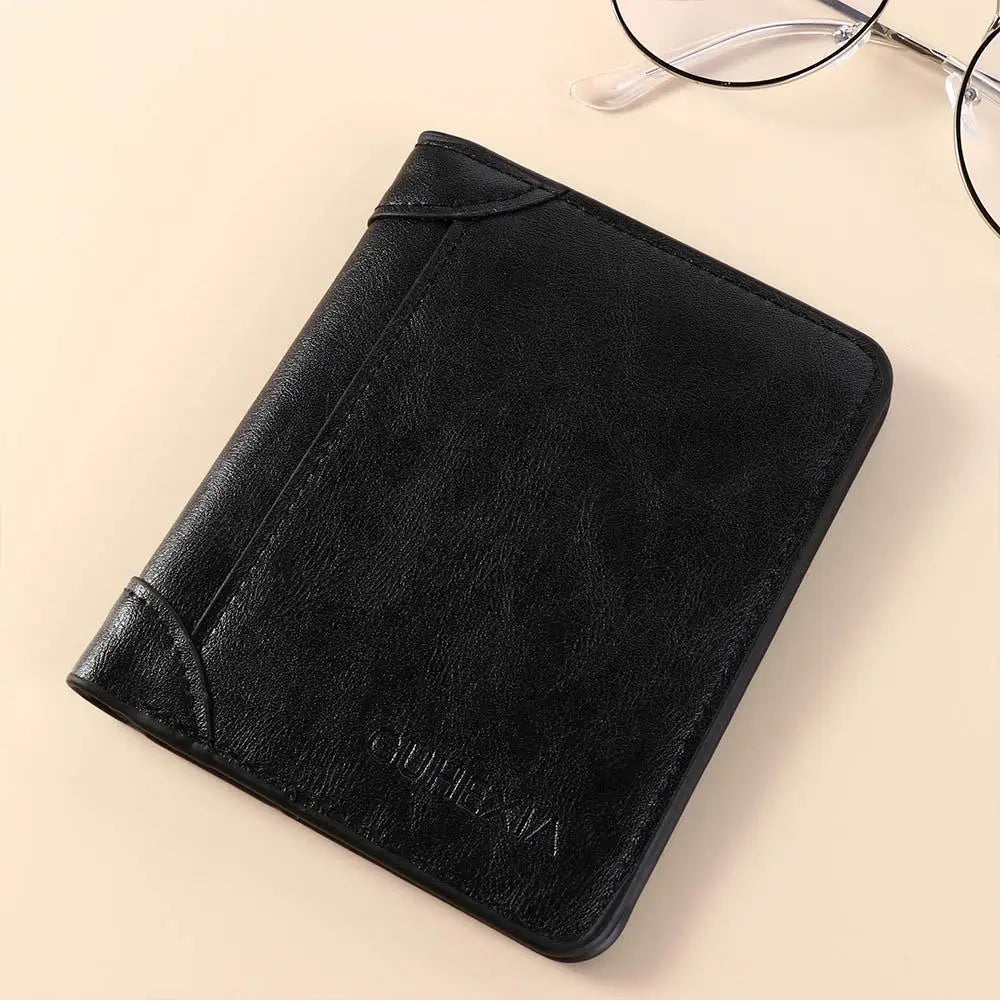 Leather 2 Fold Wallets Urban Recreational Style Soft Men's Short Wallet Multifunction Solid Color Male Leather Purse Shopping