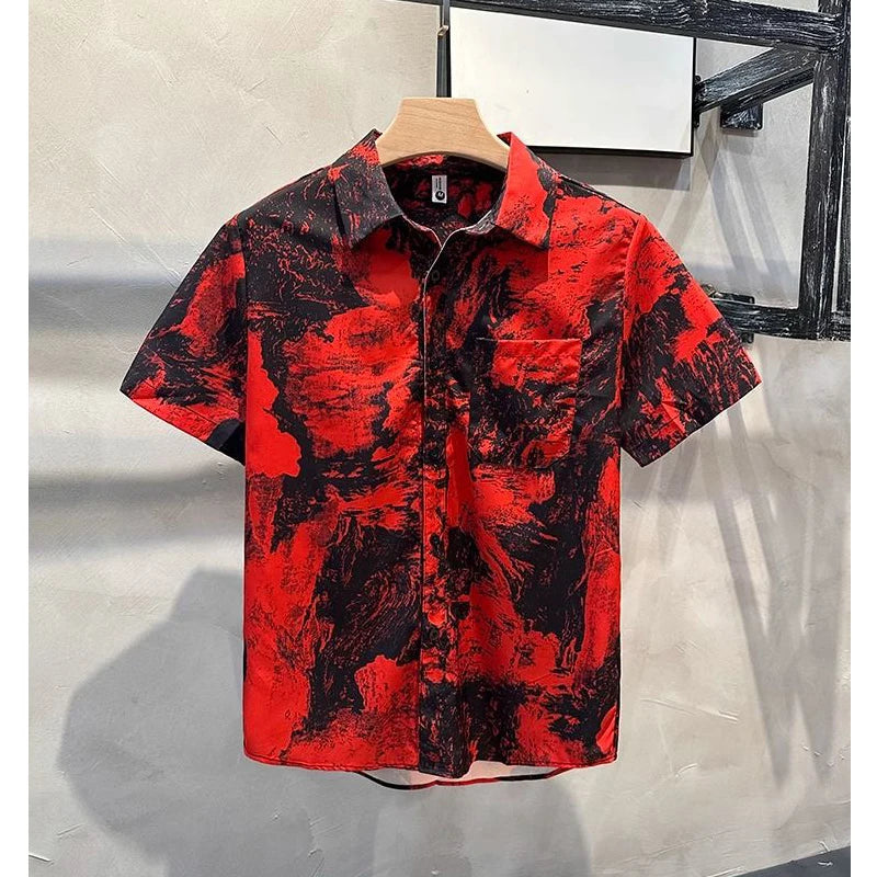 Men's Clothing 2025 Summer Fashion Vintage Print Button Up Shirt Casual Streetwear Y2K Short Sleeve Loose Tops Camisas De Hombre