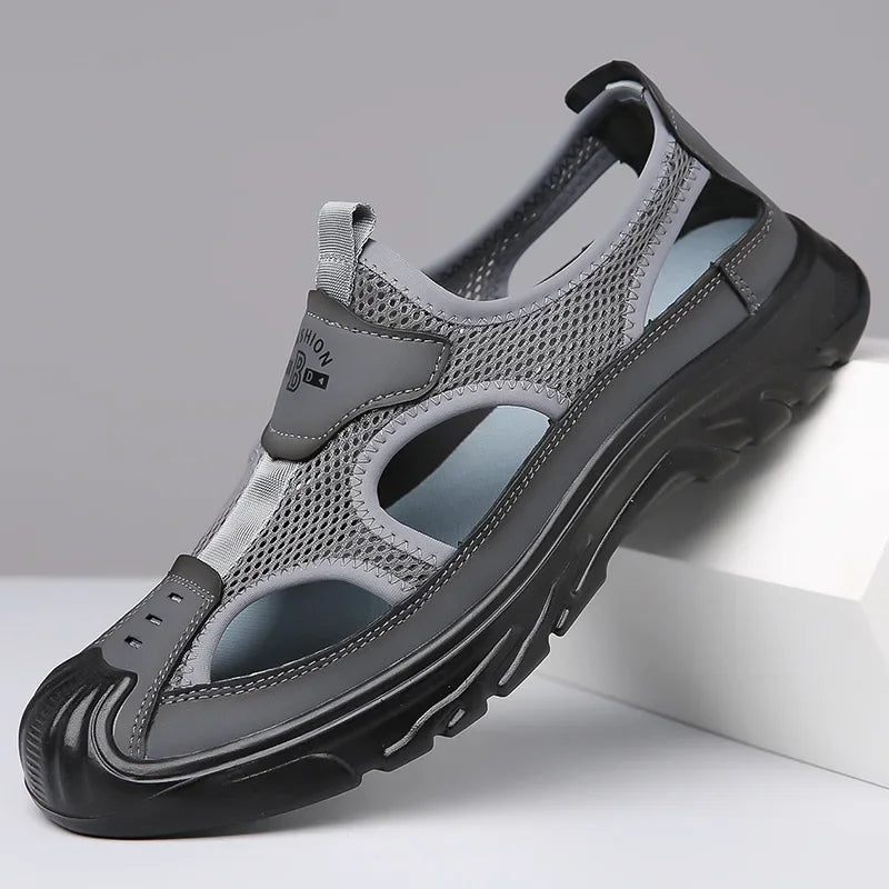 2025 Summer Beach Sandals for Men New Hollow Men's Sandals Outdoor Breathable Mens Bag Head Mesh Casual Shoes Zapatillas Hombre