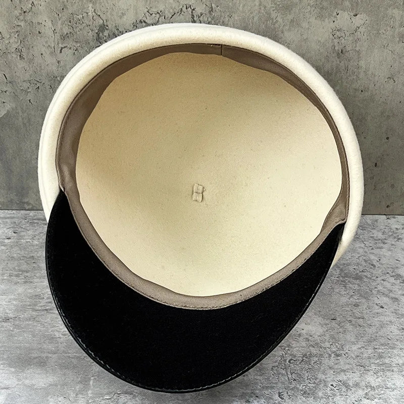Fashion leather brim wool beret women's autumn/winter Korean style newsboy hat British knight hat duck cap Japanese system