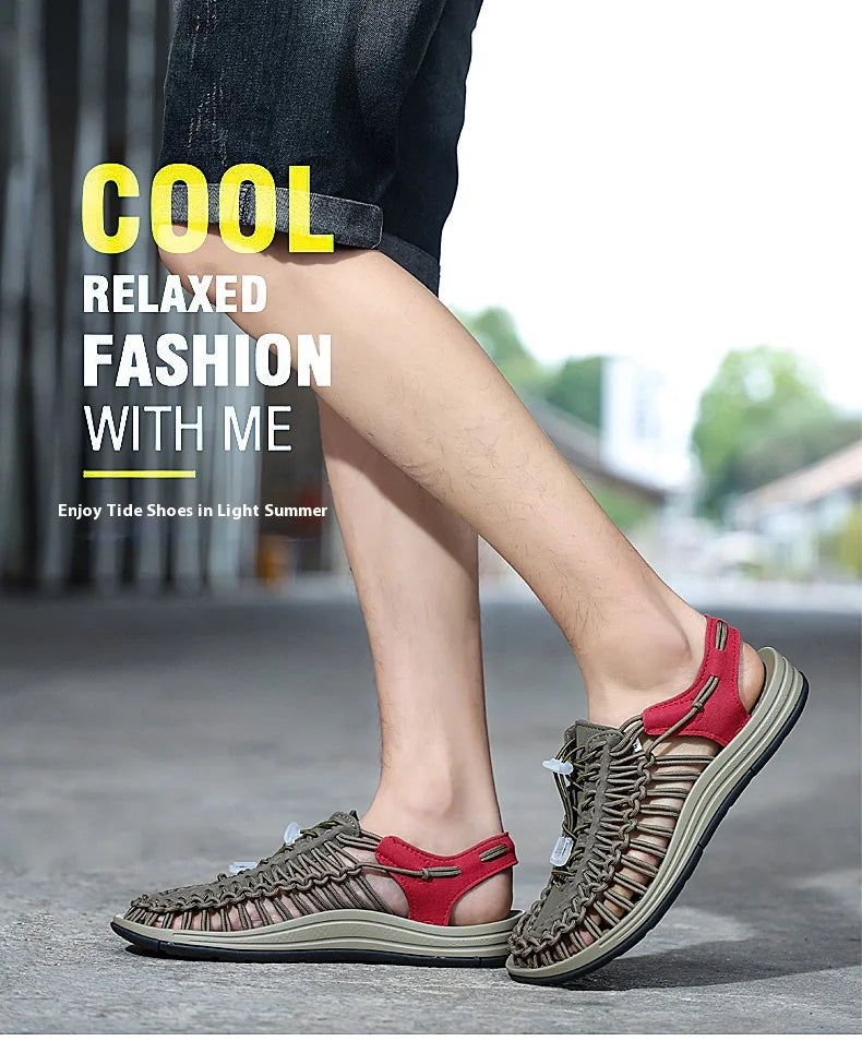 Men's braided casual outdoor sandals oversized sandals summer breathable oversized traceable shoes Roman sandals design Logo