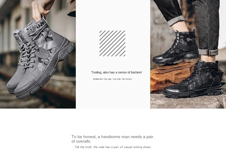 Military Boots for Men Autumn High Top Camouflage Desert Casual Flats Mens Boot Breathable Non Slip Work Shoes Zapatillas Hombre