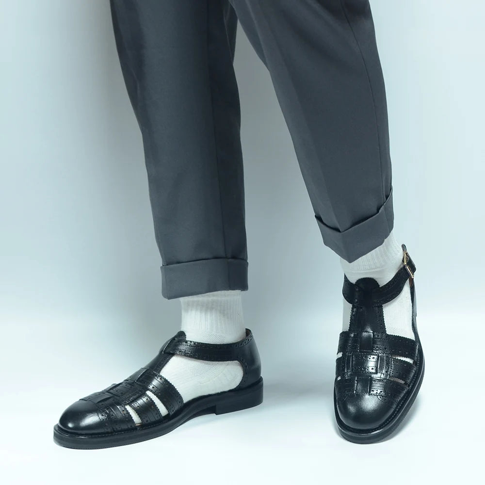 Luxury Designer Men's Summer Sandals Genuine Leather Brogue Carving Man Shoes Formal Events Social Buckle Strap Men Slippers