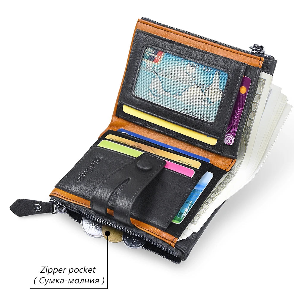 Genuine Leathe Men Wallet Luxury Desig Bifold Short Wallets Male Hasp Vintage Purse Coin Pouch Multi-functional Card Pocket