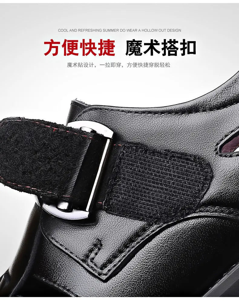 Men's Summer New Style Business Casual Genuine Leather Sandals With Hollow Outsole Anti-Slip Middle-Aged Father Leather Shoes