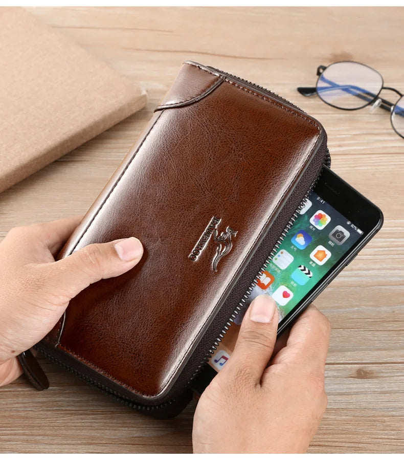 High Quality Pu Leather Wallet Men's Long Zipper Wallet for Men RFID Blocking Business Clutch Bag Credit Card Holder Man Purse