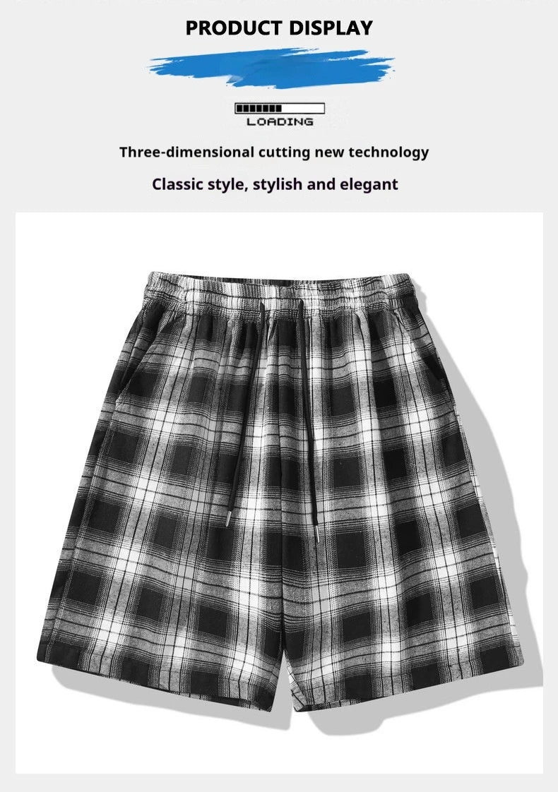 2025 Men's Shorts Checkered Printed Home Casual Pants Breathable Summer Street Wear Combination with Flat Corner Design