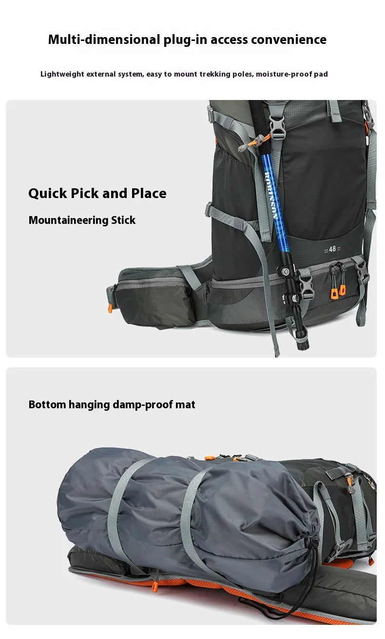 48L Camping Backpack Travel Bag For Men Large Capacity Outdoor Sport Trekking Hiking Mountaineering Shoulder Bag with Rain cover