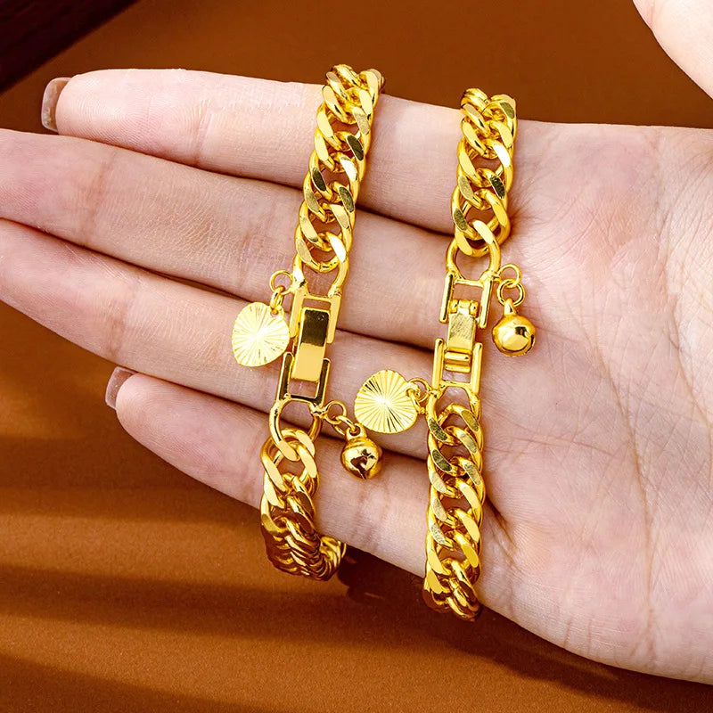 Goldpure Luxury 24K 9999 Pure Gold real gold Women's Bell Clasp Boss Bracelet Chain Bracelet