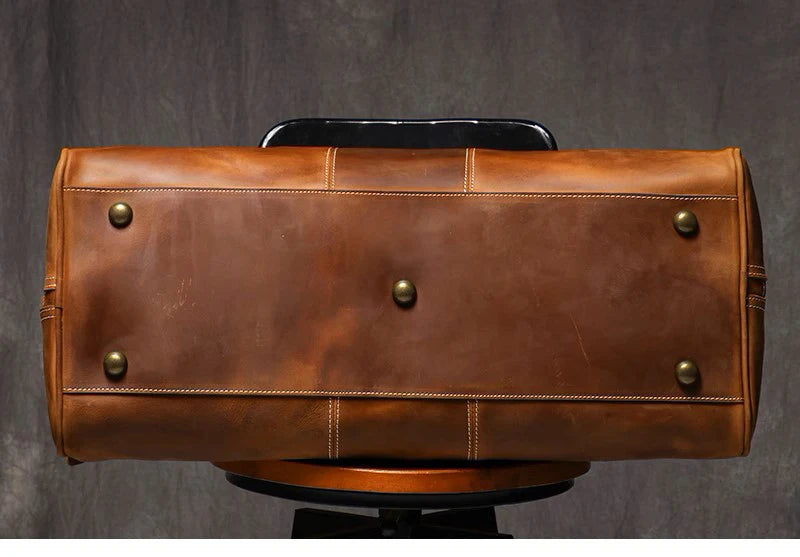 Leathfocus Men's Head Cowhide Travel Tote Crazy Horse Leather Crossbody Bag Women Camping Luggage Bag 14" Laptop Travel Bag