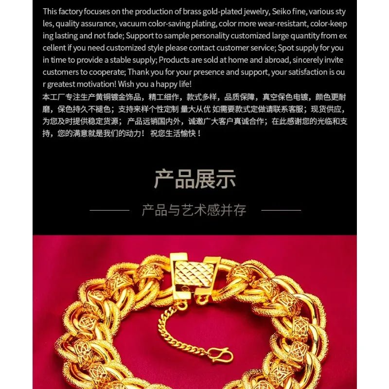 Goldpure 9999 24K Real Gold 20mm Men's Bracelet Watch Chain Wide Edge Classic Fashion Domineering Gift for Father Dad Braceletsg