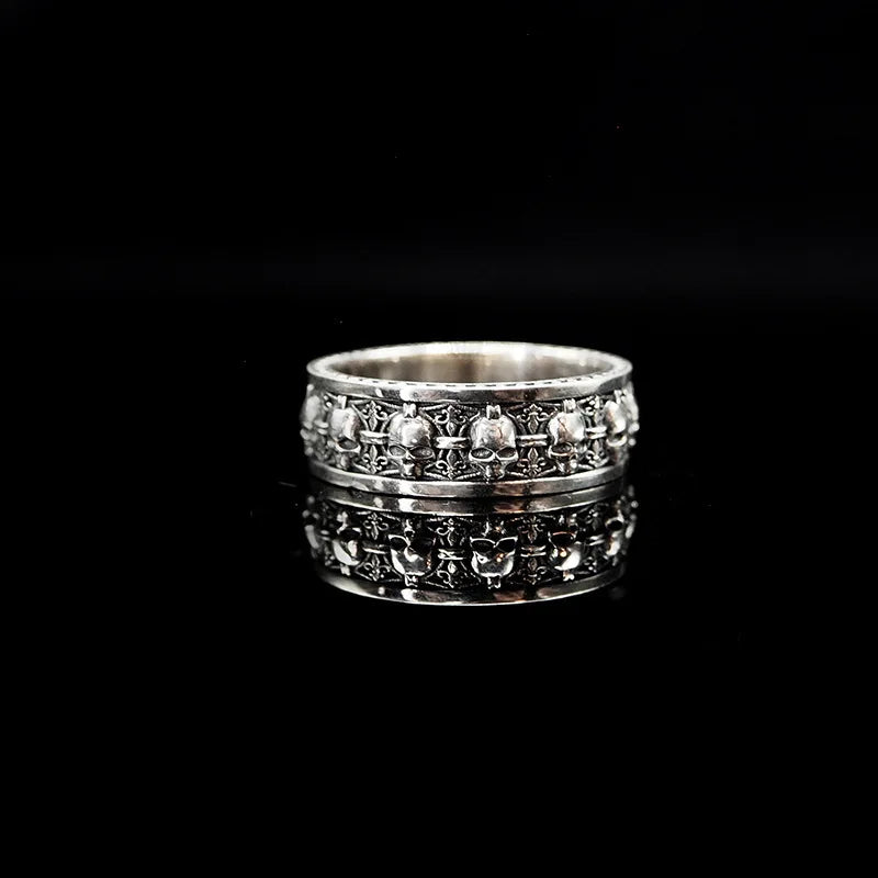 Punk Gothic Retro Engraved Horror Multiple Skulls Open Ring Men's Halloween Trend Cosplay Wearing Prop Motorcycle Ring Wholesale