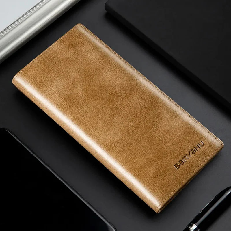 Banyanu Leather Factory Wallet Men's Long Leather Ultra Thin Anti theft Brushed Leather Wallet with Zipper Leather Wallet